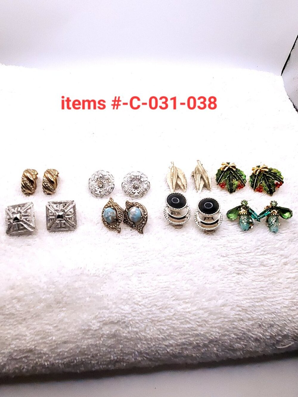 8 Vintage Pair of Clip on Earrings, items # C-031-038,.  wt.  88 grams.
